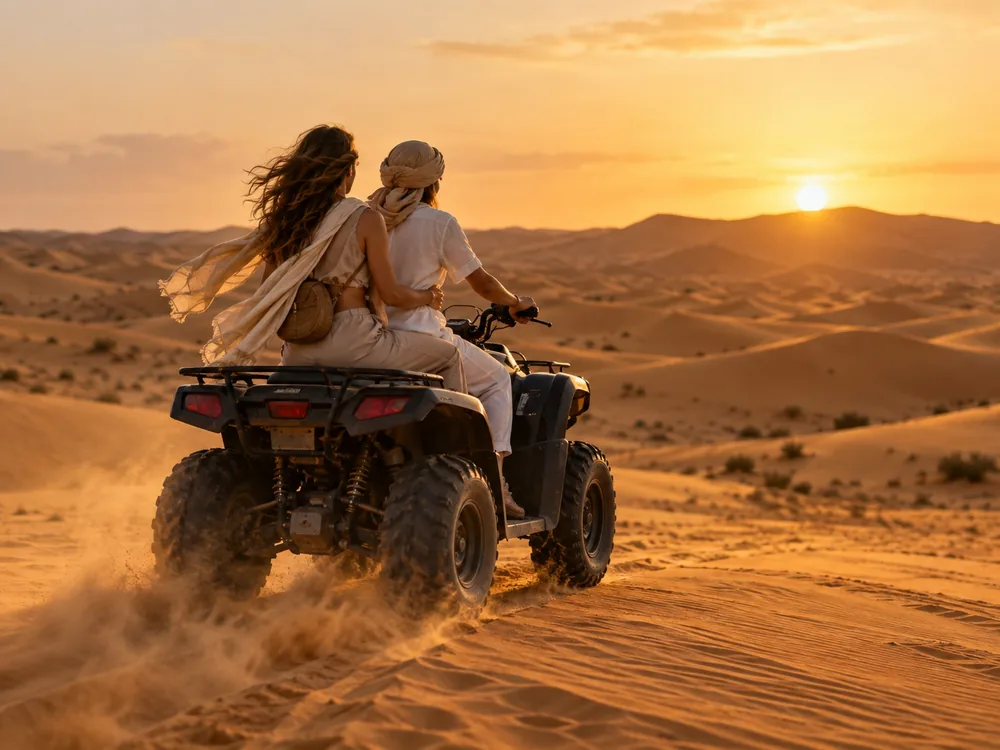 Due donne percorrono le dune su un quad